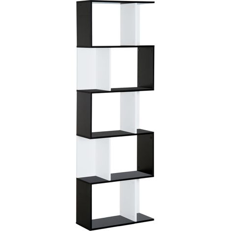 Libreria da Muro Moderna 5 Ripiani in Legno Bianco e Nero 60x24x1184.5 cm (1/5)