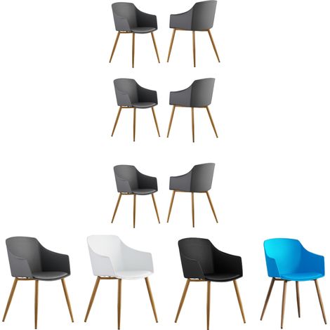 Juego de 6 sillas de plástico Eden con cojines de piel sintética - Silla de comedor acolchada para comedor, cocina - Gris (1/5)