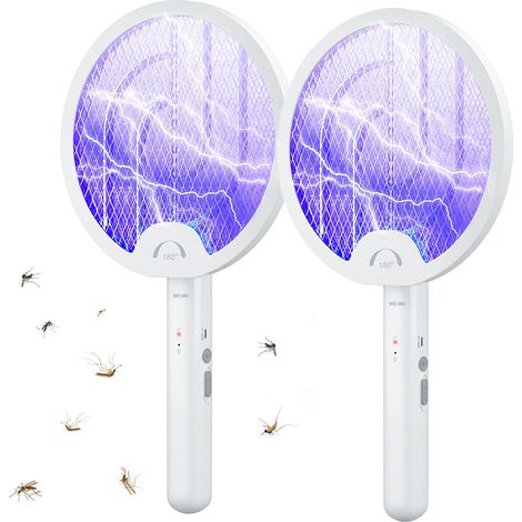 Tapette à mouche électrique 2 en 1 raquette anti insectes tueur de mouches piège moustiques lampe Rechargeable pliable 180 °
