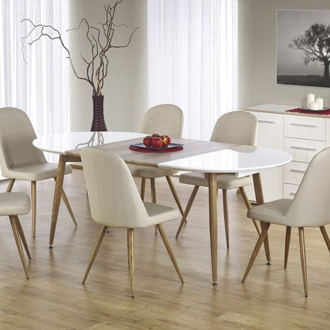 Table à manger ovale extensible bois et blanc laqué Miya (1/5)