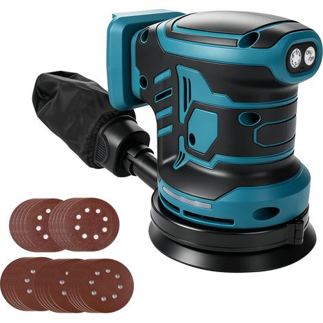 Ponceuse excentrique sans fil pour 18 V, 125 mm Ponceuse pour bois avec aspiration de poussière, 25 papiers abrasifs, 6 vitesses 21000 tr/min pour le travail du bois (Sans batterie) (1/5)