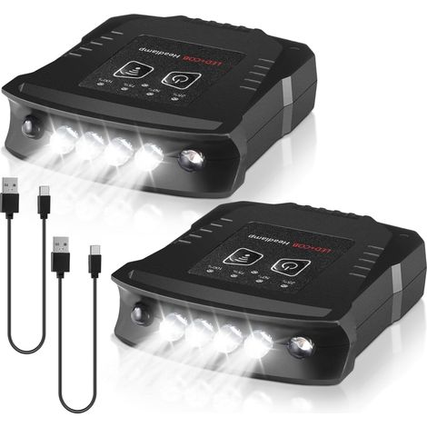 Lot de 2 noir lampes frontales rechargeables à pince pour chapeau de Noël, LED à clipser sur casquette, étanches, pour la pêche, le camping (1/5)
