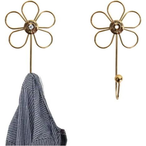 Lot de 4 crochets muraux décoratifs en forme de fleur dorée pour accrocher écharpes, serviettes, clés, sacs, chapeaux (1/5)