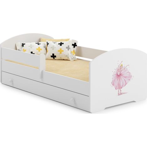 LUK letto per bambini con cassetto e sponda 160x80 Principessa con corona