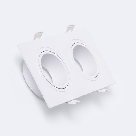 Aro Downlight Cuadrado Basculante para dos Bombillas LED GU10 / GU5.3 Corte 75x155 mm Blanco (1/4)