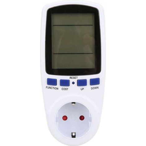 Stromverbrauchsmonitor mit hintergrundbeleuchtetem LCD-Display und Überlastwarnung – Watt-Volt-Ampere-Zähler für europäische Haushaltsstecker (Crezuo)