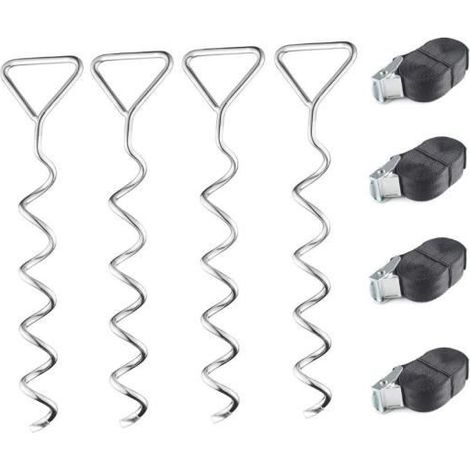 Set d'ancrage pour Trampoline, À Toute épreuve Trampoline kit d'ancrage, Kit d'ancrage au Sol avec 4 Sardines et Sangles (1/4)