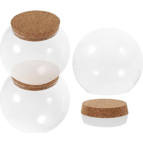 Lot de 3 Couvercles en Verre Transparents Ø15 CM avec Bouchon en Liège Affichage Décoratif pour Fleurs Éternelles Présentation Élégante pour Bureau et Décoration Intérieure