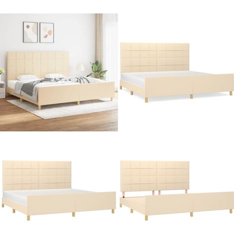 Bettgestell ohne Matratze Creme 200x200 cm Stoff - Bettgestell - Doppelbett - Cremefarbenes Bett - Lattenrost - Kopfteil - Home & Living (1/5)