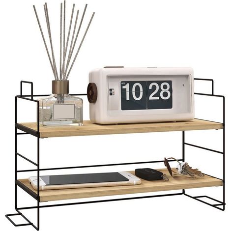 1 organisateur de bureau, étagère 2 niveaux en bois et métal, rangement compact pour espace de travail (1/5)