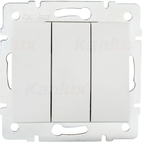 Kanlux LOGI White Triple Light Switch, 3-Gang In-Wall 10AX 250V AC, 60mm Flush Mount, Screw Terminals, IP20 Indoor Control for 3 Lighting Circuits, No Backlight, Modern Minimalist Design (1/2)
