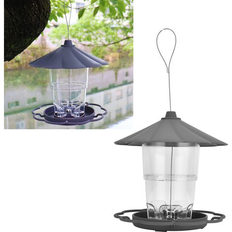 Mangeoire pour Oiseaux Hanging Pavilion Transparent Anti-Squirrels Mangeoire Transparente à Suspension avec Toit pour Jardin Courtyard 316g Gris (1/5)