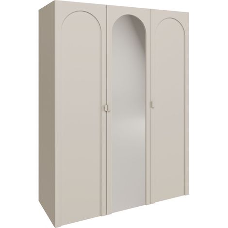 Selsey ARKADIA – Armoire avec miroir et 3 portes à façades rainurées en arc, gris cachemire, 150 cm (1/5)