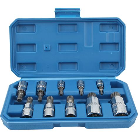 Jeu De Douilles à Embout Cannelé Triple Carré Durable 10 Pièces Pour L'entretien de la Voiture, Kit De Douilles à Embout Cannelé Triple Carré Portable, Jeu D'embouts à Douille Cannelée à Forte Résista (1/5)