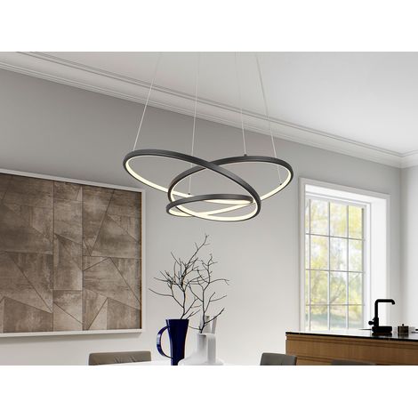 Große dimmbare LED Pendelleuchte DARVIN Schwarz, Breite 84cm
