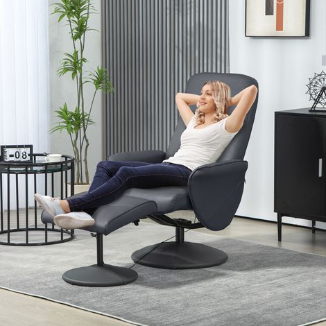 Fauteuil de massage avec reposepied - gris foncé - fauteuil ergonomique avec 10 points de vibration - faux cuir - 76 x 81 x 105 cm (1/4)