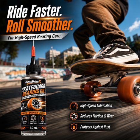 KineShineX skateboard bearing lubricant for high-speed smoothing and maintenance, reducing friction, preventing rust, increasing speed, and extending battery life. (1/5)
