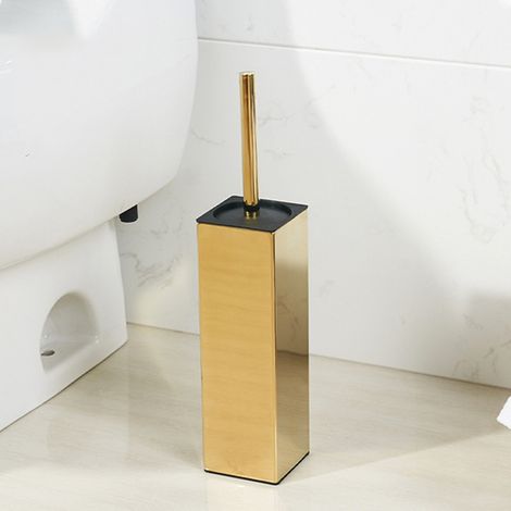 Support en acier inoxydable doré pour balai et brosse WC, modèle sur pied, idéal salle de bain, hôtel, design robuste et élégant (1/5)