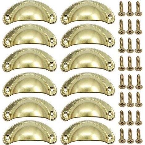 12PCS - Gold Retro Shell Door Handle 82mm Vintage Drawer Cabinet Handle with Screws (1/5)