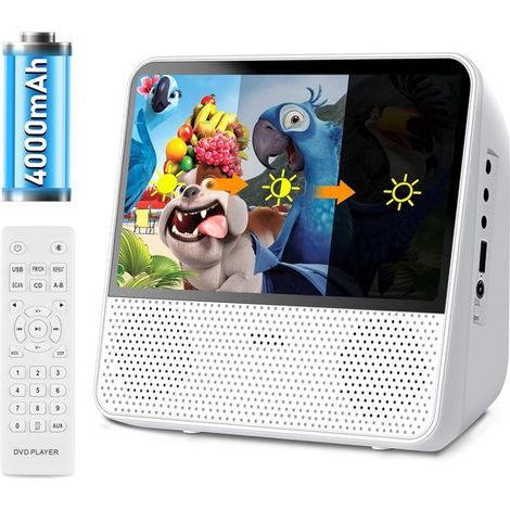 Lettore DVD portatile con batteria da 4000 mAh, supporta CD/DVD/Bluetooth/USB/MP3/AV, doppi altoparlanti integrati, lettore CD/DVD, riproduzione con memoria/ (1/5)