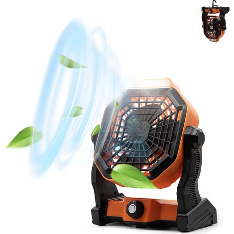 Campingventilator mit LED-Laterne, 270°-Kopfdrehung, stufenloser Geschwindigkeitsregelung, wiederaufladbarer USB-Tischventilator, 7800 mAh für Camping, Schlafzimmer, Tisch, Zelt und Reisen