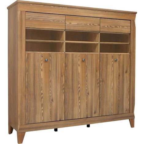 Vitrine à 3 portes avec éclairage LED,commode meuble de rangement coloris Mélèze doré - Longueur 156 x Profondeur 47 x Hauteur 150 cm (1/5)