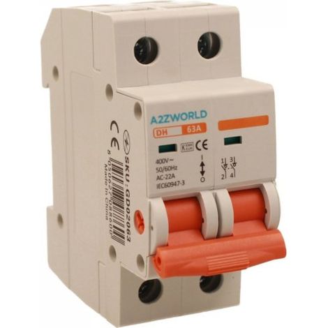 Interruttore Sezionatore Modulare 2P 2M 63A AC 400V IP20 IEC60947-3 DH