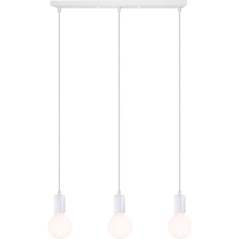 3 Focos Industrial Lámpara Colgante E27 Altura Ajustable Metal Hierro Lámparas de Techo con Soporte Barra de 50cm para Salón Cocina (Blanca) (1/4)