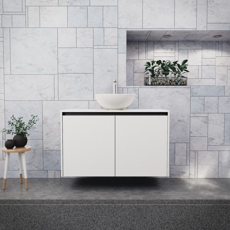 Inda - Mobile bagno L.100 con lavabo in appoggio / Bianco opaco 2