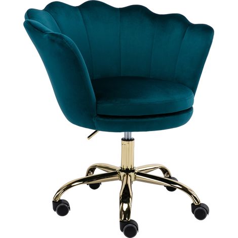 Wahson Silla de Oficina en Terciopelo Moderna Silla Giratoria con Respaldo de Pétalos para el Hogar Oficina Dormitorio, Azul-Verde