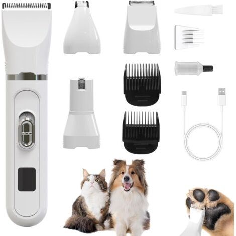 Tondeuse professionnelle silencieuse pour chiens et chats : tondeuse électrique 4 en 1 pour chien avec écran LED pour le corps, les pattes, les yeux, les oreilles et le visage.