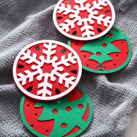 Sous-Verre En Feutre - Motif Hivernal Noël - Diamètre 9 Cm - Pour Tasses Et Verres - Lot De 10 (1/5)