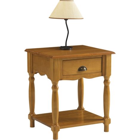 Chevet 1 Tiroir Pin Massif Miel 4 Pieds Tournée 1 Niche L 51 H 59 P 43.7 cm (1/4)