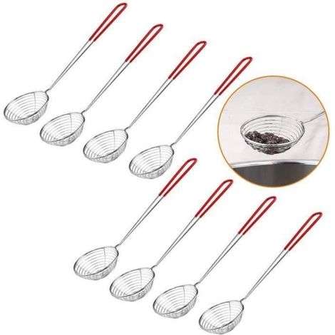 8pcs Passoire - Cuillère à Passoire en Acier Inoxydable,Écumoire à Mailles Fines avec Poignée Longue pour Fondue,Boulettes (1/4)