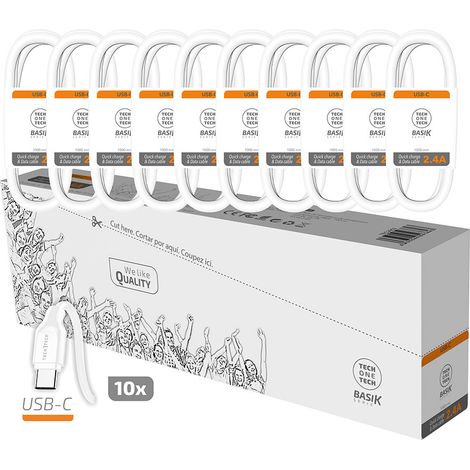 Pack 10 Câbles Usb-c Basik Charge Rapide 2.4a, Lot économique - Tech One Tech (1/2)