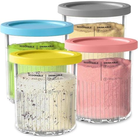 4PCS Pot pour Ninja Creamy Deluxe,680 ML Récipient pour ninja Creami pour NC500 NC501,Bacs À Crème Glacée avec Couvercle Et Cuillère