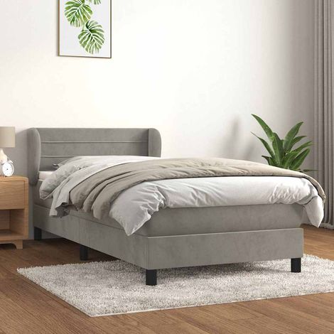 Cama box spring con colchón terciopelo gris claro 80x200 cm (1/5)