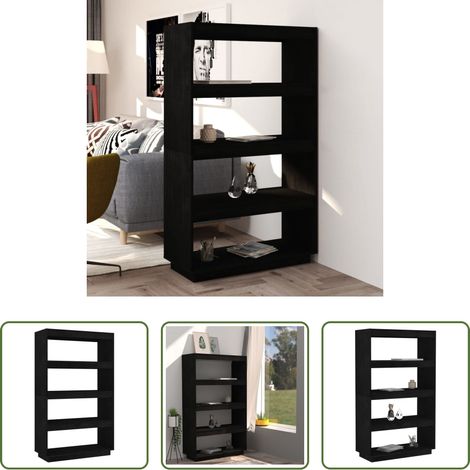 Étagère décorative - Bibliothèque/Séparateur de pièce Noir 80x35x135 cm Pin massif (1/5)