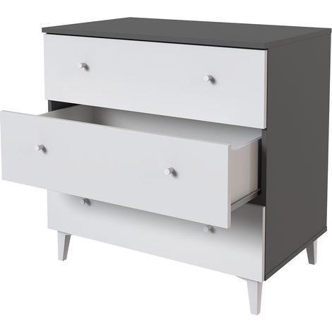 Commode, meuble de rangement avec 3 tiroirs coloris gris, blanc - Hauteur 78 x Longueur 80 x profondeur 48 cm (1/2)