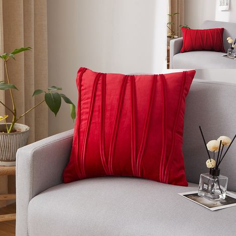 Lot de Housse Coussin Rayures Géométriques Tridimensionnelles Taie d'oreiller Décoratif Maison 2 30x50cm,gros Velours rouge (1/5)