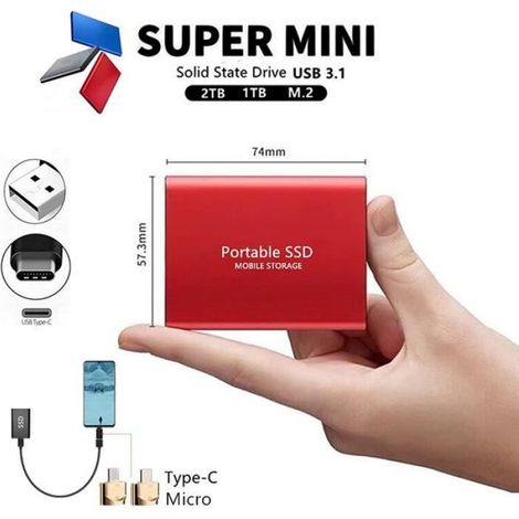 Disque dur externe SSD USB 3.1, 4 To-2 To-1 To-500 Go haute vitesse pour Windows XP, disque dur externe portable SSD Noir 4 To (1/4)