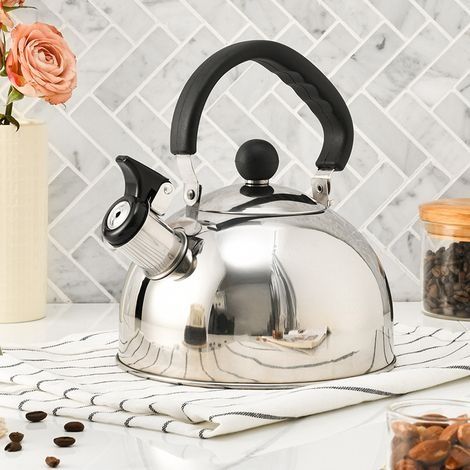 Bouilloire Sifflante Inox 2.5L Pour Induction, Poignée Résistante À La Chaleur Pour Cuisinière et Gaz - De Camping Pour Eau Bouillante (1/4)