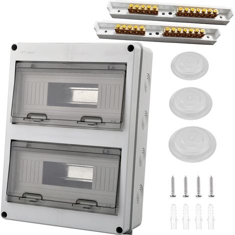 Coffret Electrique Etanche Exterieur IP65, 24 Modules avec Terminaux et Rails Intégrés Boîte à Fusibles Distributeur en Saillie, Abs de Surface en Plastique avec Porte Transparente (1/5)