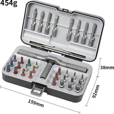 Ensemble Tournevis à Cliquet 34 en 1, Kit Multifonction T-Handle avec Embouts Magnétiques Haute Dureté, Outils de Réparation Précis pour Électronique, Bricolage et Usage Domestique-x