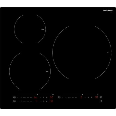 Schneider – Plaque induction encastrable 3 foyers – Largeur 60cm – Puissance 7400W – Commandes tactiles – Sécurité enfants – Détecteur de récipients (1/3)