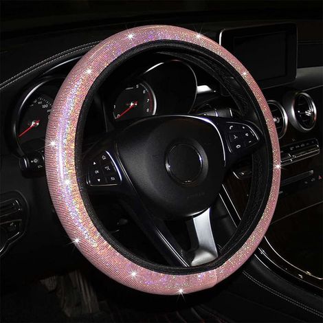 Couvercle de volant Glitter, universel antidérapant brillant couleur voiture volant couvercle (Rose) (1/5)
