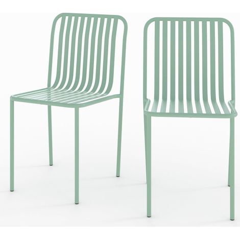 Lot de 2 chaises de jardin en métal vert clair - YUMI