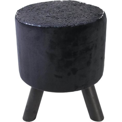 FLAKE - Tabouret Noir Rond avec Sequins Bleus et Argentés (1/5)