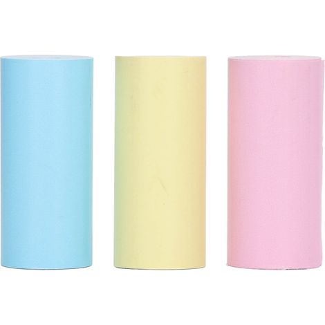 Lot de 3 rouleaux de papier thermique pour imprimante, 57x25mm, couleurs jaune bleu rose, pour étiquettes et photos (1/5)