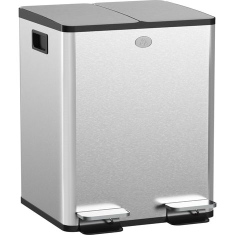 Doppelter Küchenabfalleimer 40L (2x20L) mit geräuschlosen Deckeln, herausnehmbaren Inneneimern, praktischen Griffen, modernem Design, Schiebebehälter.